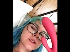 Blue Haired Nubile Tastes Her Own Jizm While Sucking Her Tool